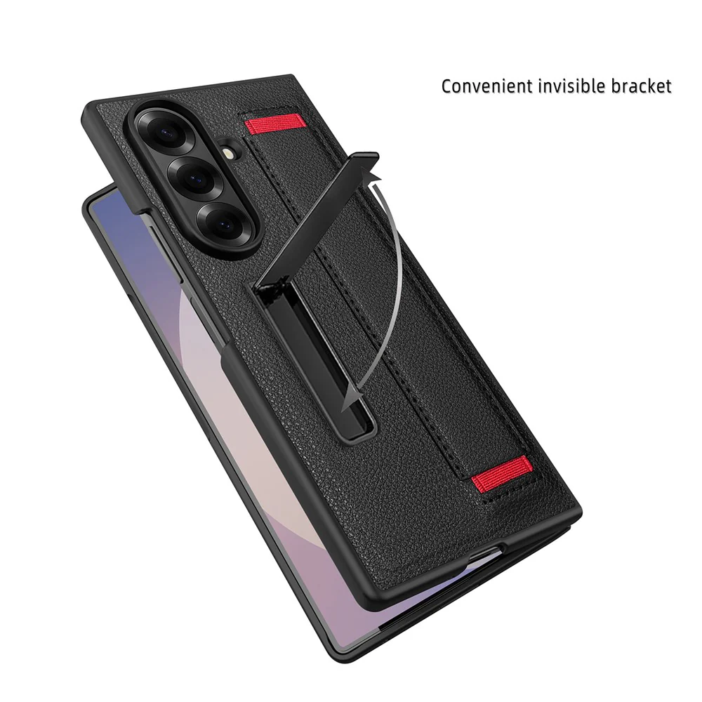 For Samsung Galaxy Z Fold7 5G Case Litchi Texture PU+PC Wristband Phone Cover with Screen  /  Lens Film - Rose Gold - Image 2