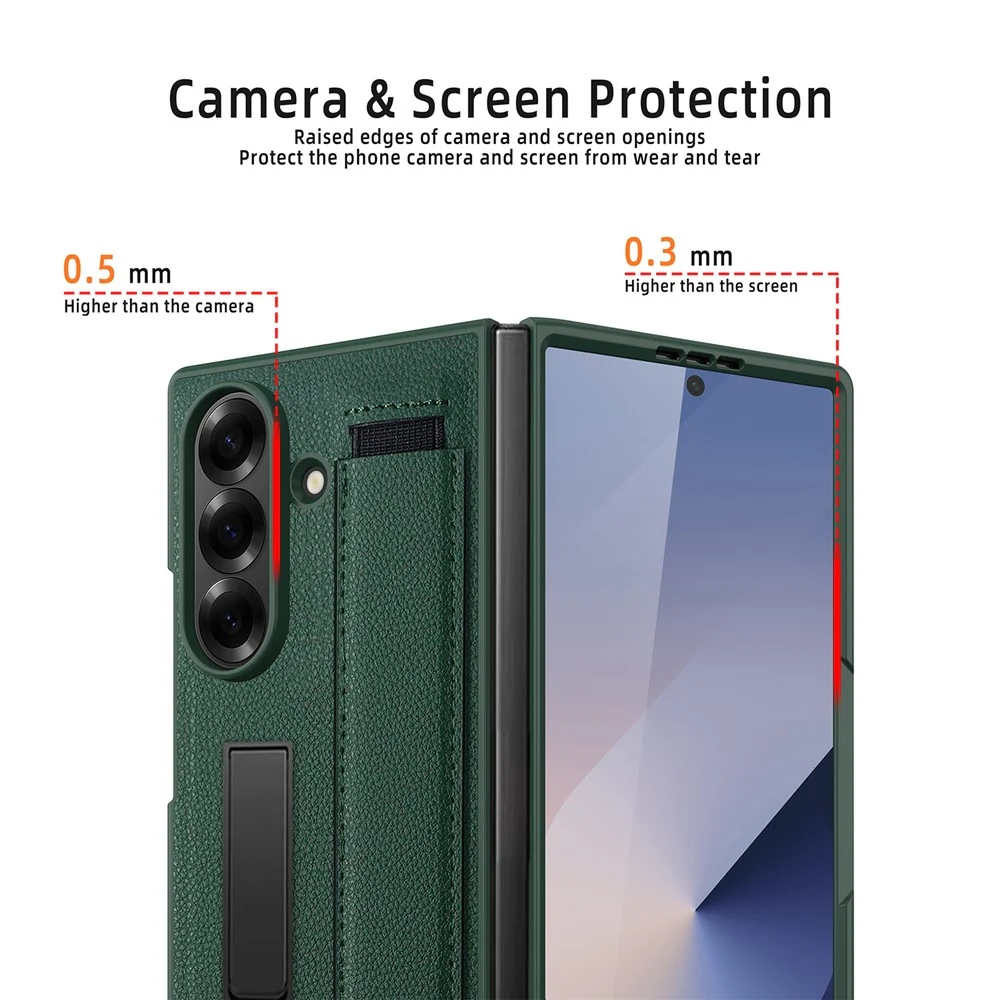 For Samsung Galaxy Z Fold7 5G Case Litchi Texture PU+PC Wristband Phone Cover with Screen  /  Lens Film - Rose Gold - Image 8
