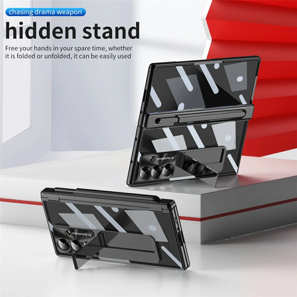 For Samsung Galaxy Z Fold7 5G Case Magnetic Hinge Electroplated PC Phone Cover with Tempered Glass Film / Stylus - Black - Image 6