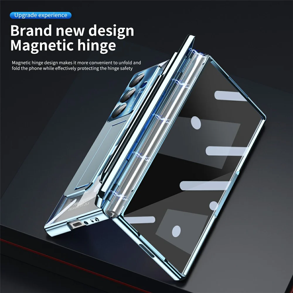 For Samsung Galaxy Z Fold7 5G Case Magnetic Hinge Electroplated PC Phone Cover with Tempered Glass Film / Stylus - Blue - Image 7