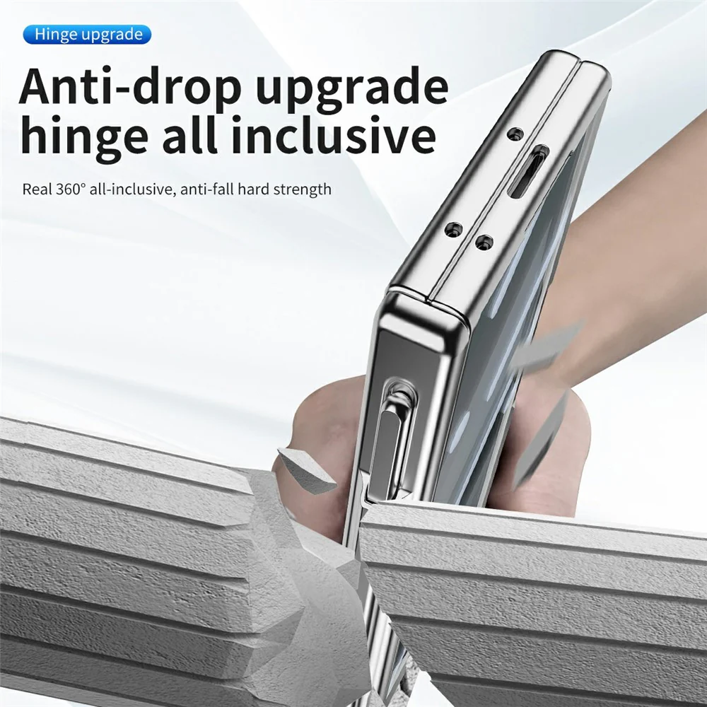 For Samsung Galaxy Z Fold7 5G Case Magnetic Hinge Electroplated PC Phone Cover with Tempered Glass Film / Stylus - Silver - Image 4