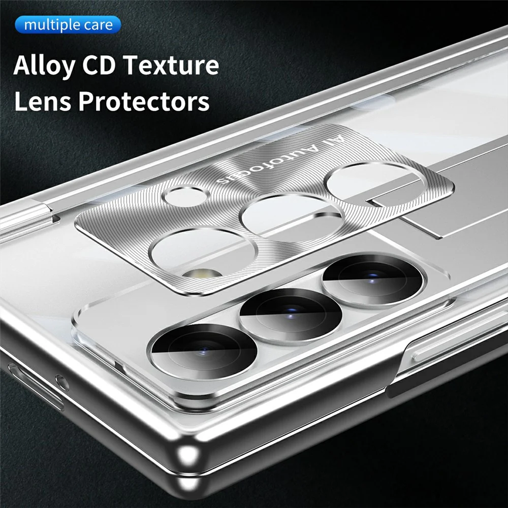For Samsung Galaxy Z Fold7 5G Case Magnetic Hinge Electroplated PC Phone Cover with Tempered Glass Film / Stylus - Silver - Image 5