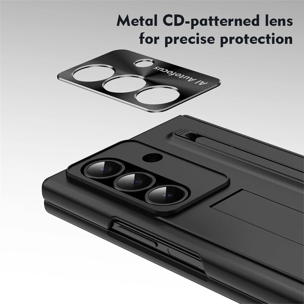 For Samsung Galaxy Z Fold7 5G Case PC Cell Phone Cover with Kickstand and Stylus Pen - Black - Image 3