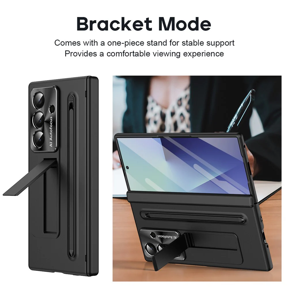 For Samsung Galaxy Z Fold7 5G Case PC Cell Phone Cover with Kickstand and Stylus Pen - Black - Image 5