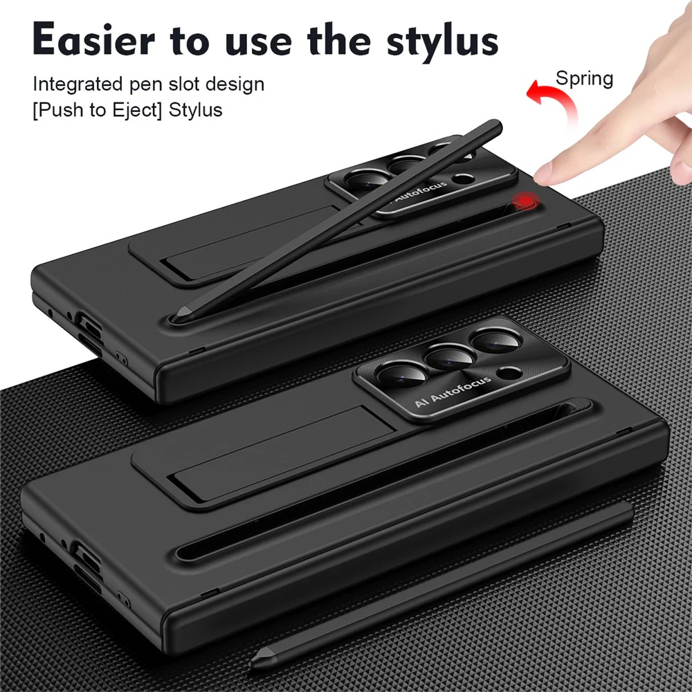 For Samsung Galaxy Z Fold7 5G Case PC Cell Phone Cover with Kickstand and Stylus Pen - Black - Image 6
