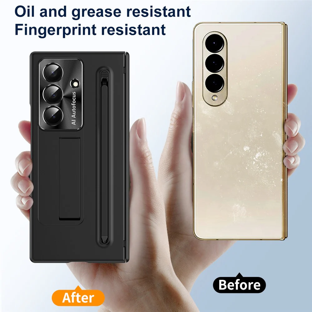 For Samsung Galaxy Z Fold7 5G Case PC Cell Phone Cover with Kickstand and Stylus Pen - Black - Image 8