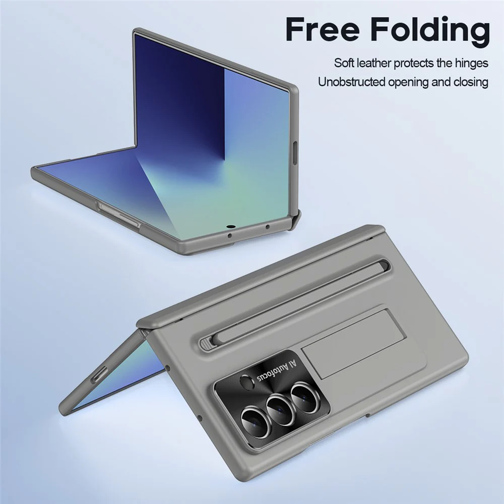 For Samsung Galaxy Z Fold7 5G Case PC Cell Phone Cover with Kickstand and Stylus Pen - Grey - Image 7