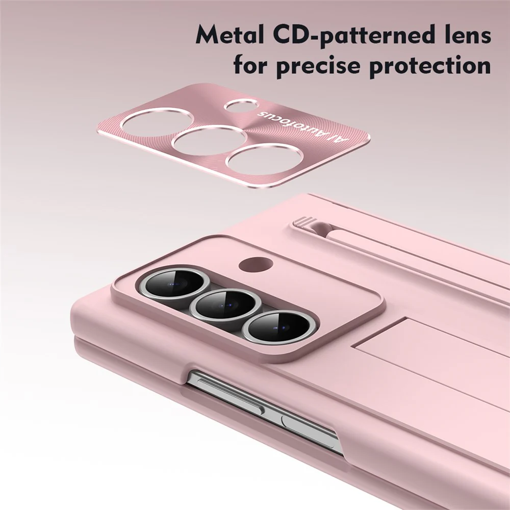 For Samsung Galaxy Z Fold7 5G Case PC Cell Phone Cover with Kickstand and Stylus Pen - Pink - Image 3