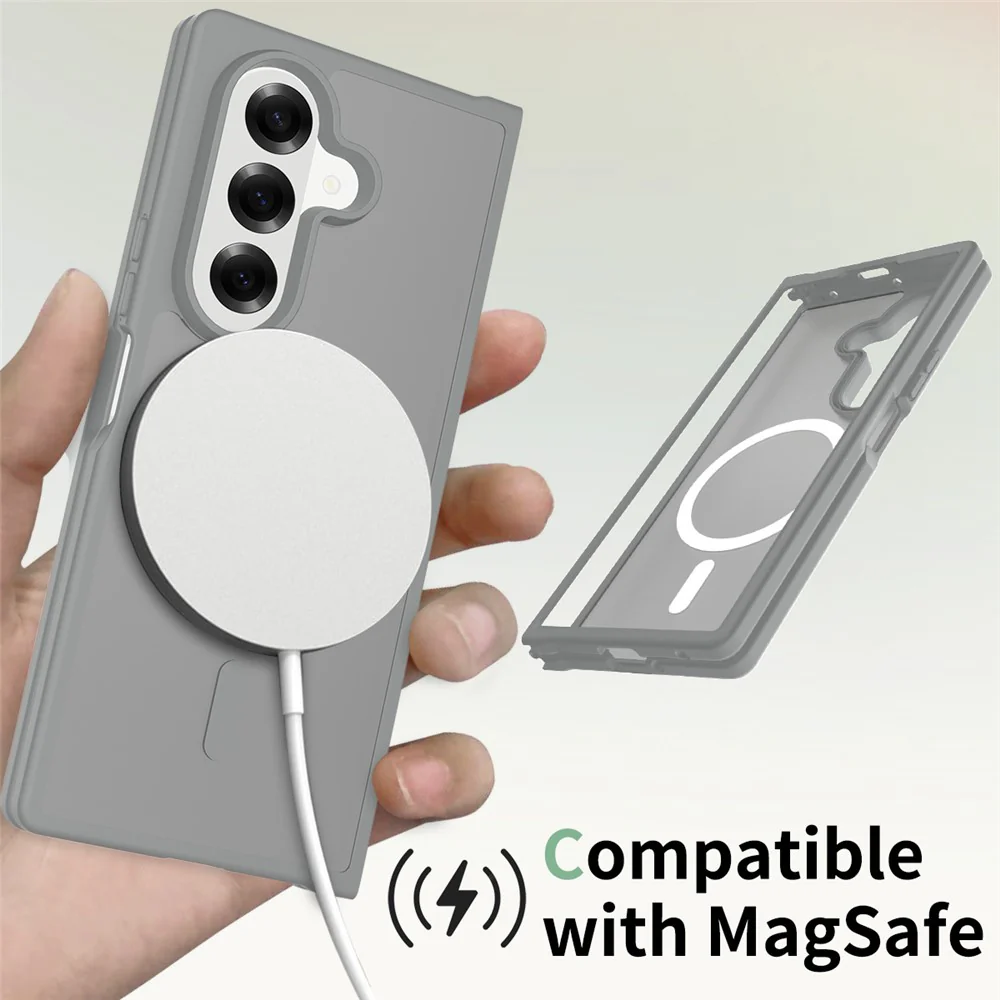 For Samsung Galaxy Z Fold7 5G Case PC + TPU Kickstand Phone Cover with Tempered Glass Screen Film - Grey - Image 4