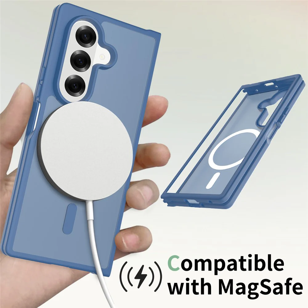 For Samsung Galaxy Z Fold7 5G Case PC + TPU Kickstand Phone Cover with Tempered Glass Screen Film - Sapphire - Image 4