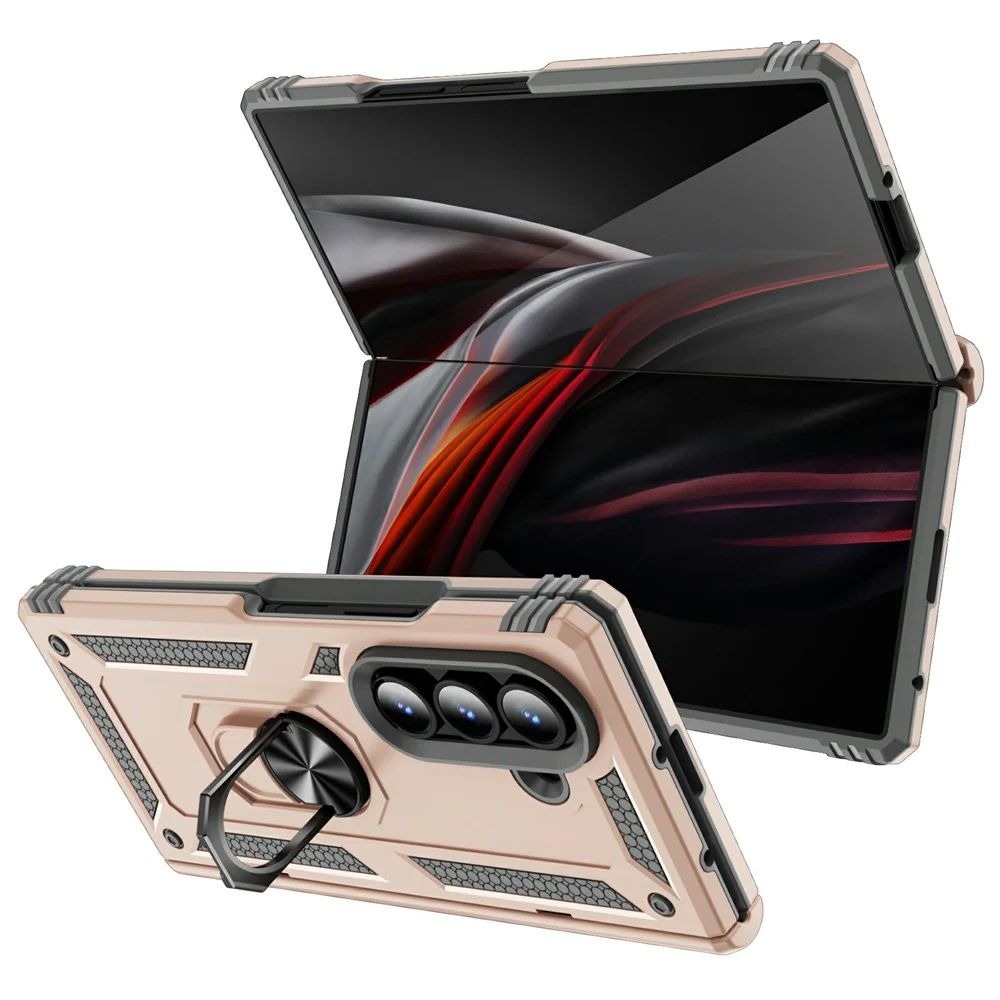 For Samsung Galaxy Z Fold7 5G Case PC + TPU Phone Cover with Kickstand - Apricot - Image 2