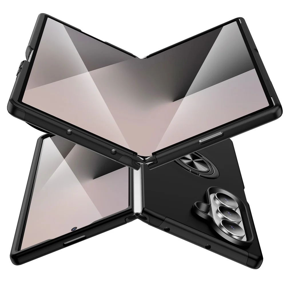 For Samsung Galaxy Z Fold7 5G Case PC + TPU Phone Cover with Rotatable Ring Holder - Black - Image 2