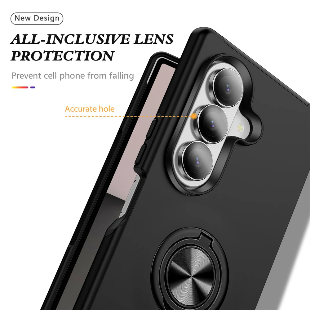 For Samsung Galaxy Z Fold7 5G Case PC + TPU Phone Cover with Rotatable Ring Holder - Black - Image 7