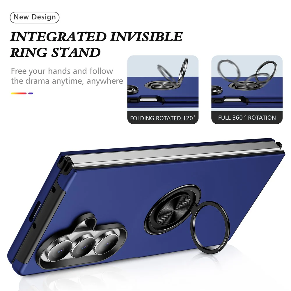 For Samsung Galaxy Z Fold7 5G Case PC + TPU Phone Cover with Rotatable Ring Holder - Blue - Image 3