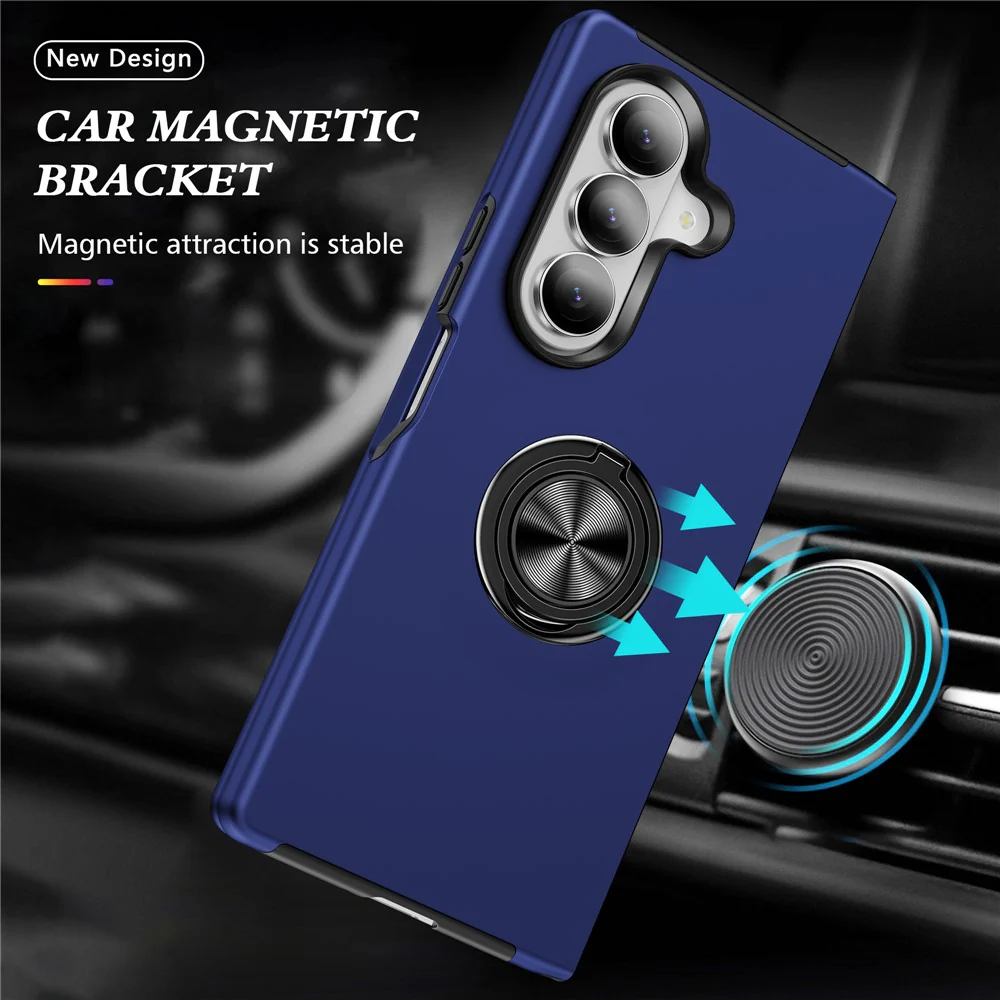 For Samsung Galaxy Z Fold7 5G Case PC + TPU Phone Cover with Rotatable Ring Holder - Blue - Image 4