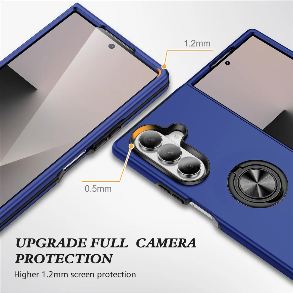 For Samsung Galaxy Z Fold7 5G Case PC + TPU Phone Cover with Rotatable Ring Holder - Blue - Image 6