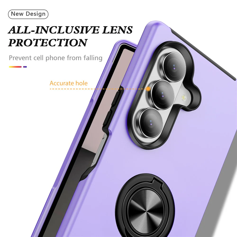 For Samsung Galaxy Z Fold7 5G Case PC + TPU Phone Cover with Rotatable Ring Holder - Purple - Image 7