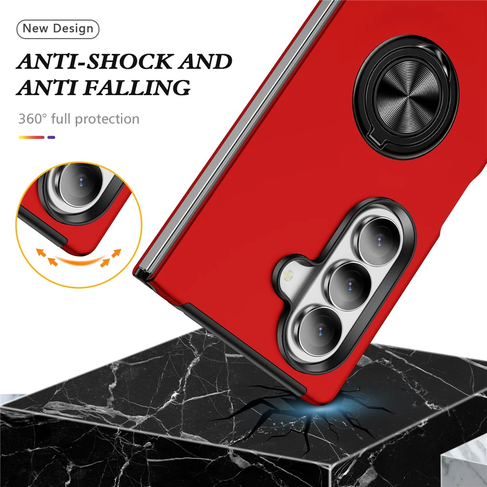For Samsung Galaxy Z Fold7 5G Case PC + TPU Phone Cover with Rotatable Ring Holder - Red - Image 5