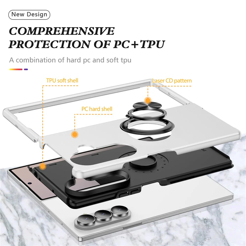 For Samsung Galaxy Z Fold7 5G Case PC + TPU Phone Cover with Rotatable Ring Holder - Silver - Image 8