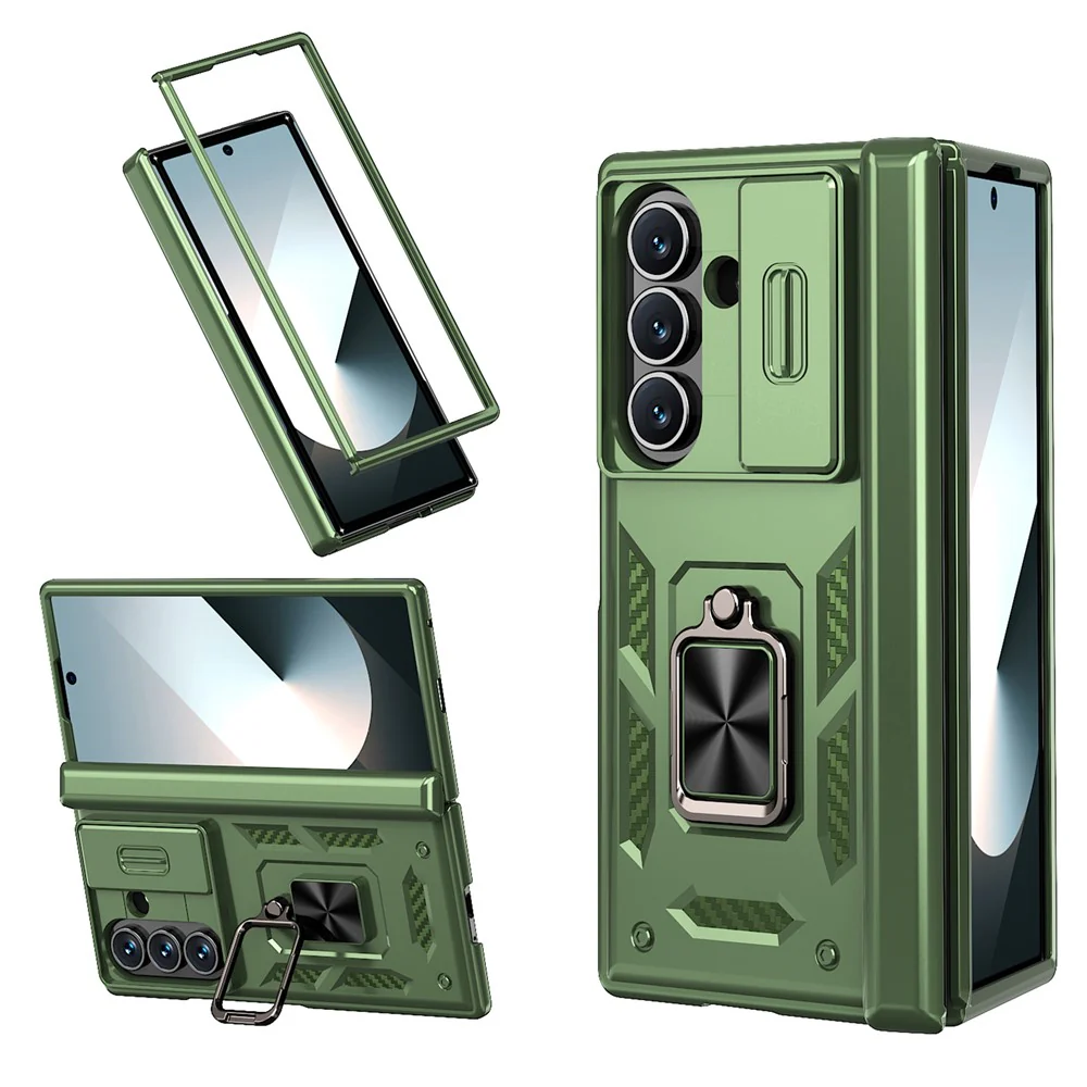 For Samsung Galaxy Z Fold7 5G Case PC + TPU Shockproof Phone Back Cover with Kickstand - Olive Green