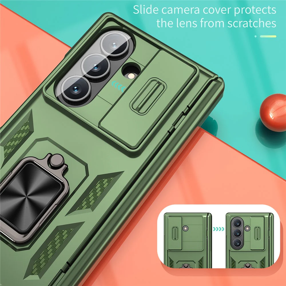 For Samsung Galaxy Z Fold7 5G Case PC + TPU Shockproof Phone Back Cover with Kickstand - Olive Green - Image 3