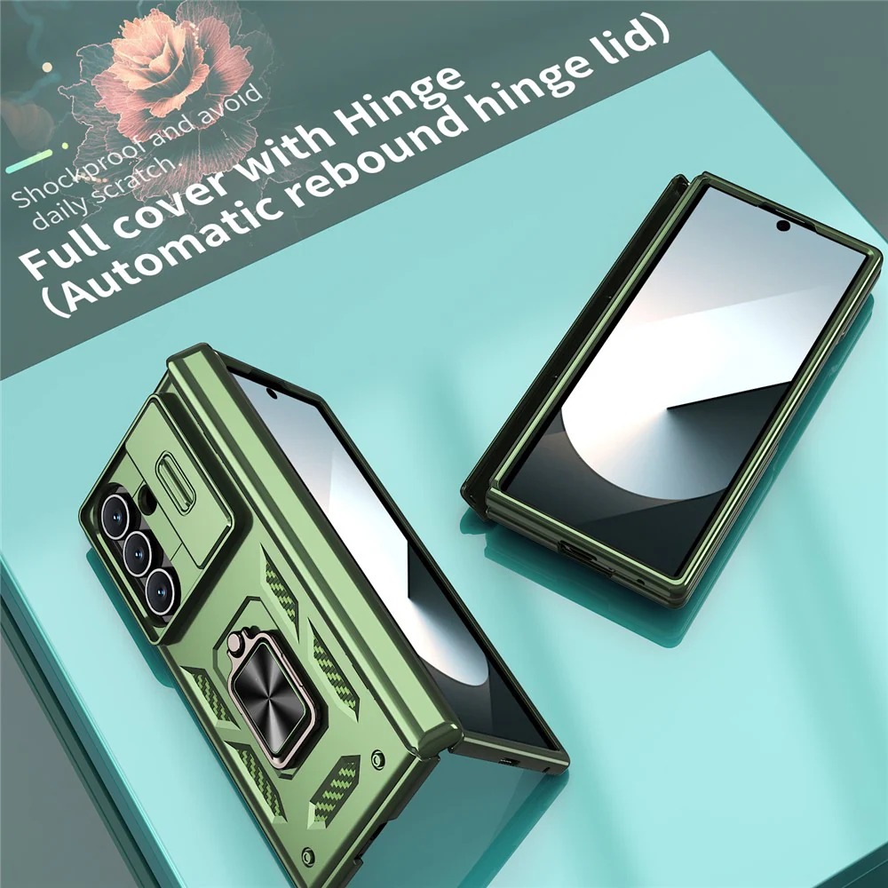 For Samsung Galaxy Z Fold7 5G Case PC + TPU Shockproof Phone Back Cover with Kickstand - Olive Green - Image 4