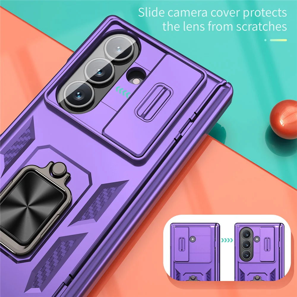 For Samsung Galaxy Z Fold7 5G Case PC + TPU Shockproof Phone Back Cover with Kickstand - Purple - Image 3