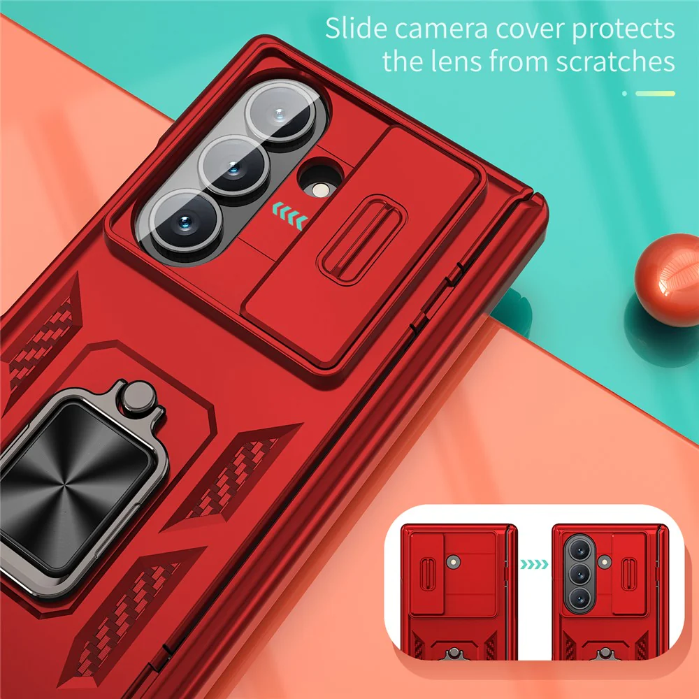 For Samsung Galaxy Z Fold7 5G Case PC + TPU Shockproof Phone Back Cover with Kickstand - Red - Image 3