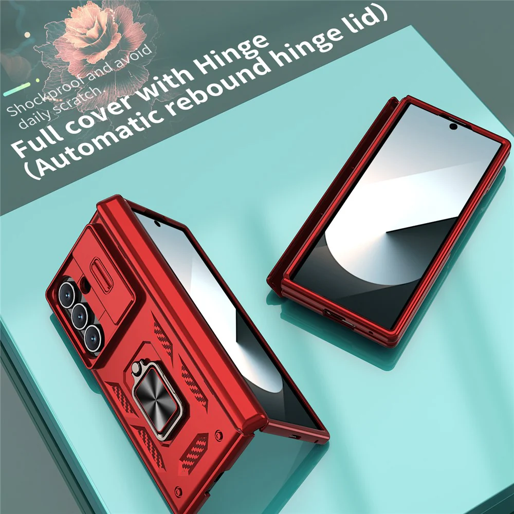 For Samsung Galaxy Z Fold7 5G Case PC + TPU Shockproof Phone Back Cover with Kickstand - Red - Image 4