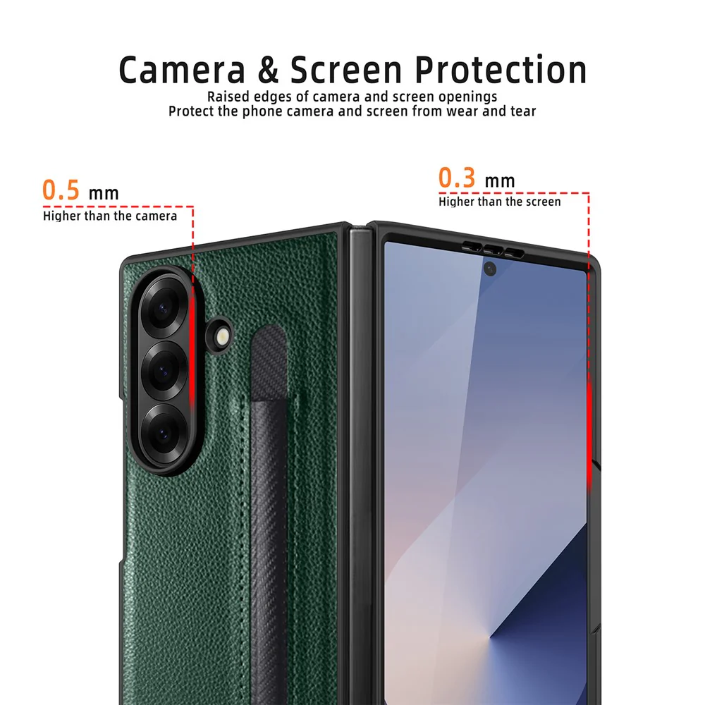 For Samsung Galaxy Z Fold7 5G Case Pencil Holder Litchi Texture PU+PC Phone Cover with Screen Film - Blue - Image 7