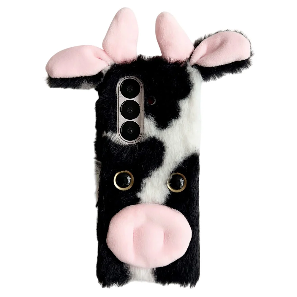 For Samsung Galaxy Z Fold7 5G Case Plush Cow Hard PC Protective Phone Cover - Black - Image 2