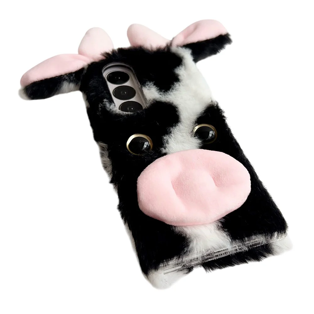 For Samsung Galaxy Z Fold7 5G Case Plush Cow Hard PC Protective Phone Cover - Red - Image 4