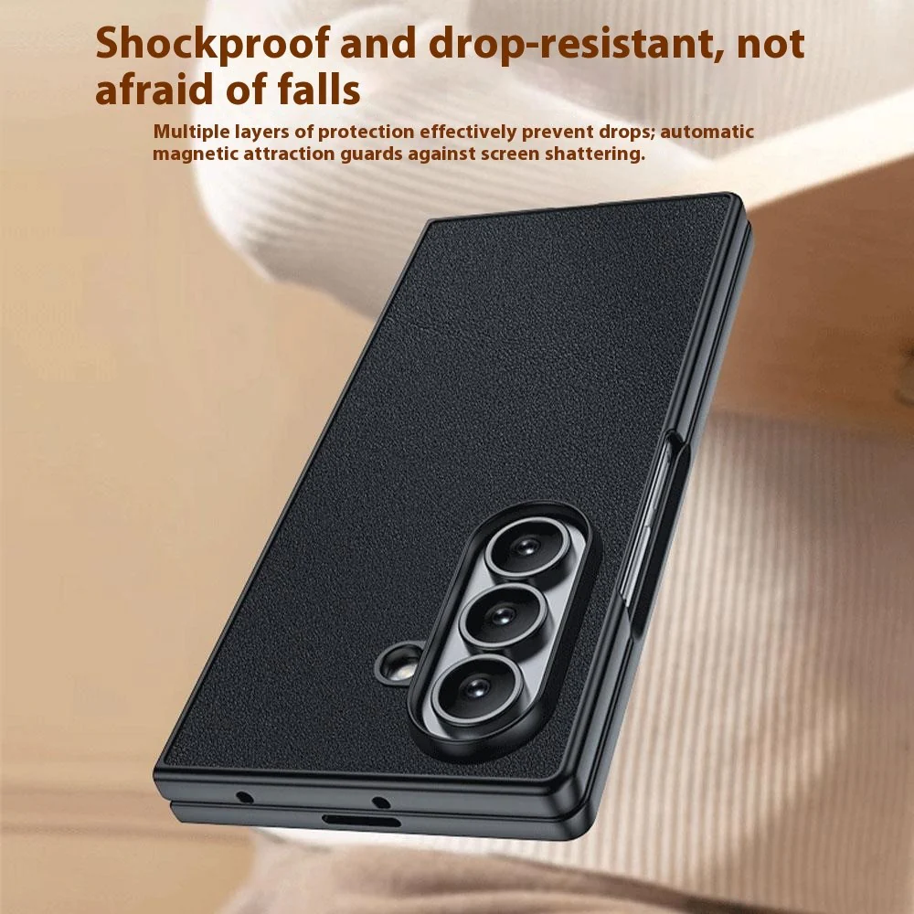 For Samsung Galaxy Z Fold7 5G Case PU Leather Coated PC Anti-Drop Folding Phone Cover - Black - Image 6