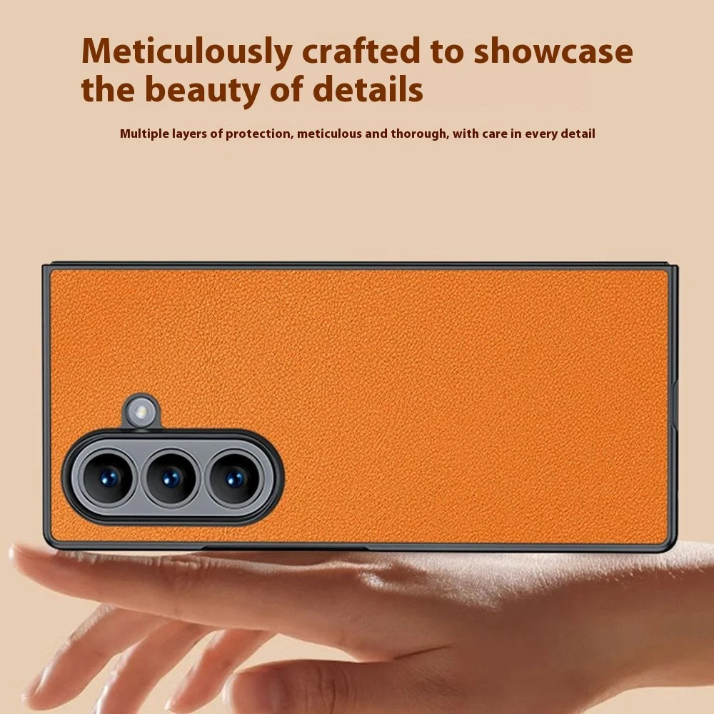 For Samsung Galaxy Z Fold7 5G Case PU Leather Coated PC Anti-Drop Folding Phone Cover - Orange - Image 4