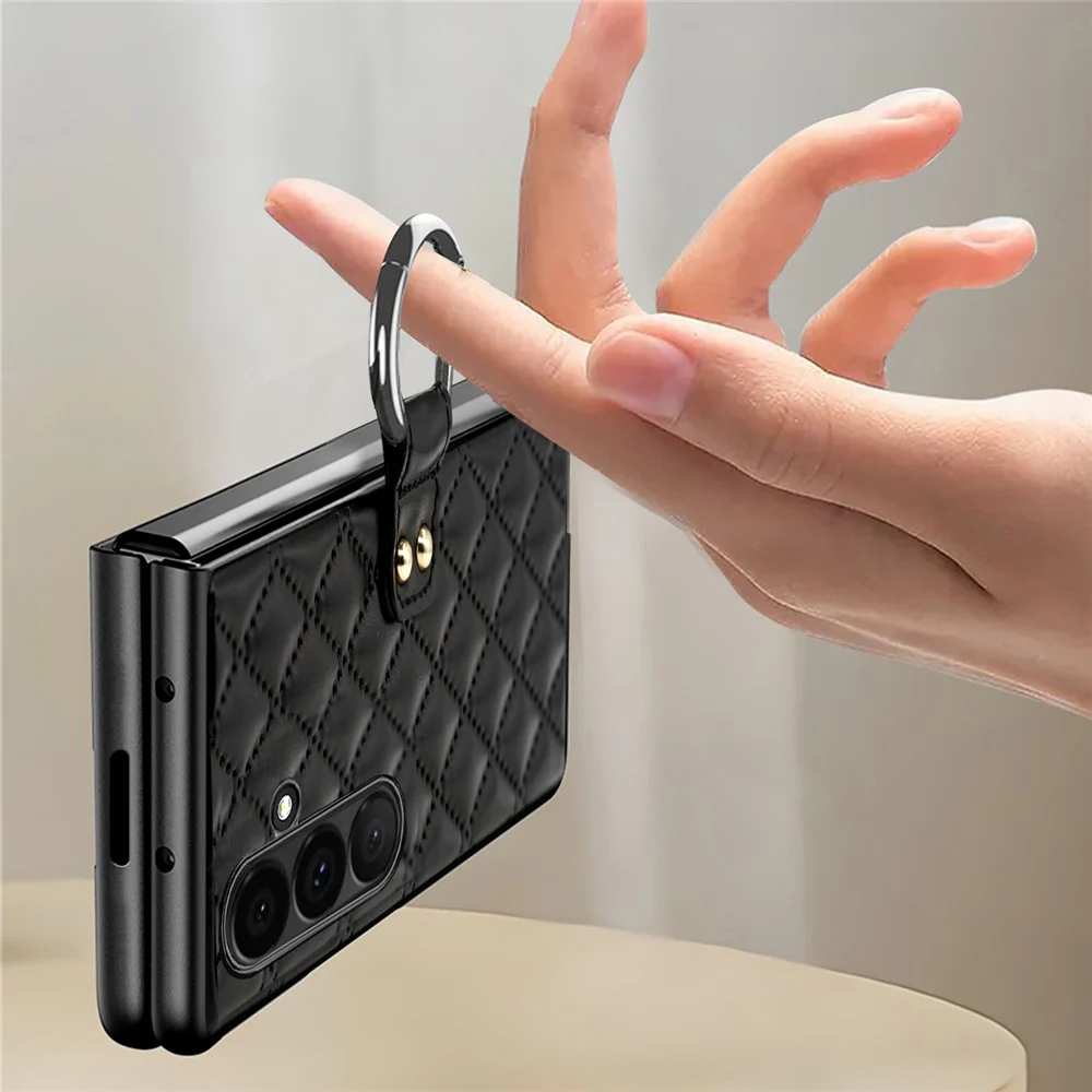 For Samsung Galaxy Z Fold7 5G Case Rhombus Grid Phone Cover with Tempered Glass Film - White - Image 3