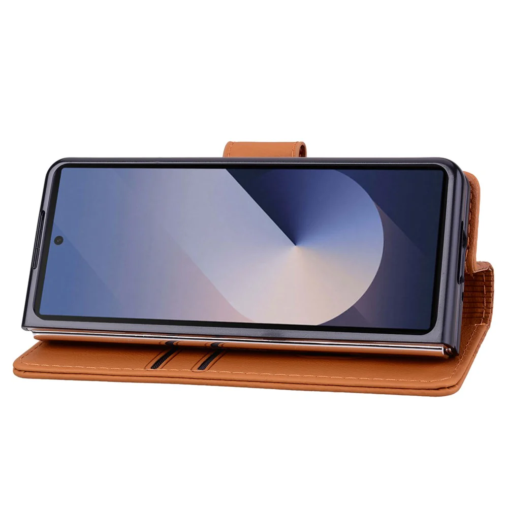 For Samsung Galaxy Z Fold7 5G Case Rhombus Pattern Leather Wallet Phone Cover with Wrist Strap - Brown - Image 2
