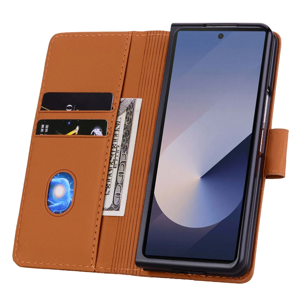 For Samsung Galaxy Z Fold7 5G Case Rhombus Pattern Leather Wallet Phone Cover with Wrist Strap - Brown - Image 3