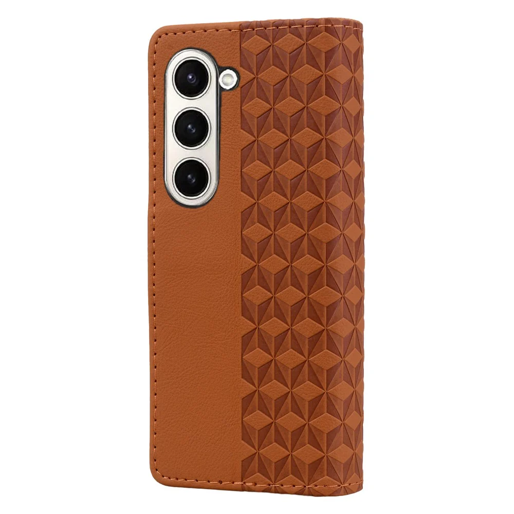 For Samsung Galaxy Z Fold7 5G Case Rhombus Pattern Leather Wallet Phone Cover with Wrist Strap - Brown - Image 4