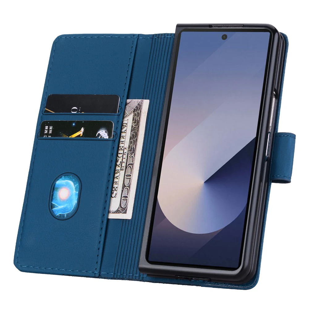 For Samsung Galaxy Z Fold7 5G Case Rhombus Pattern Leather Wallet Phone Cover with Wrist Strap - Sapphire - Image 3