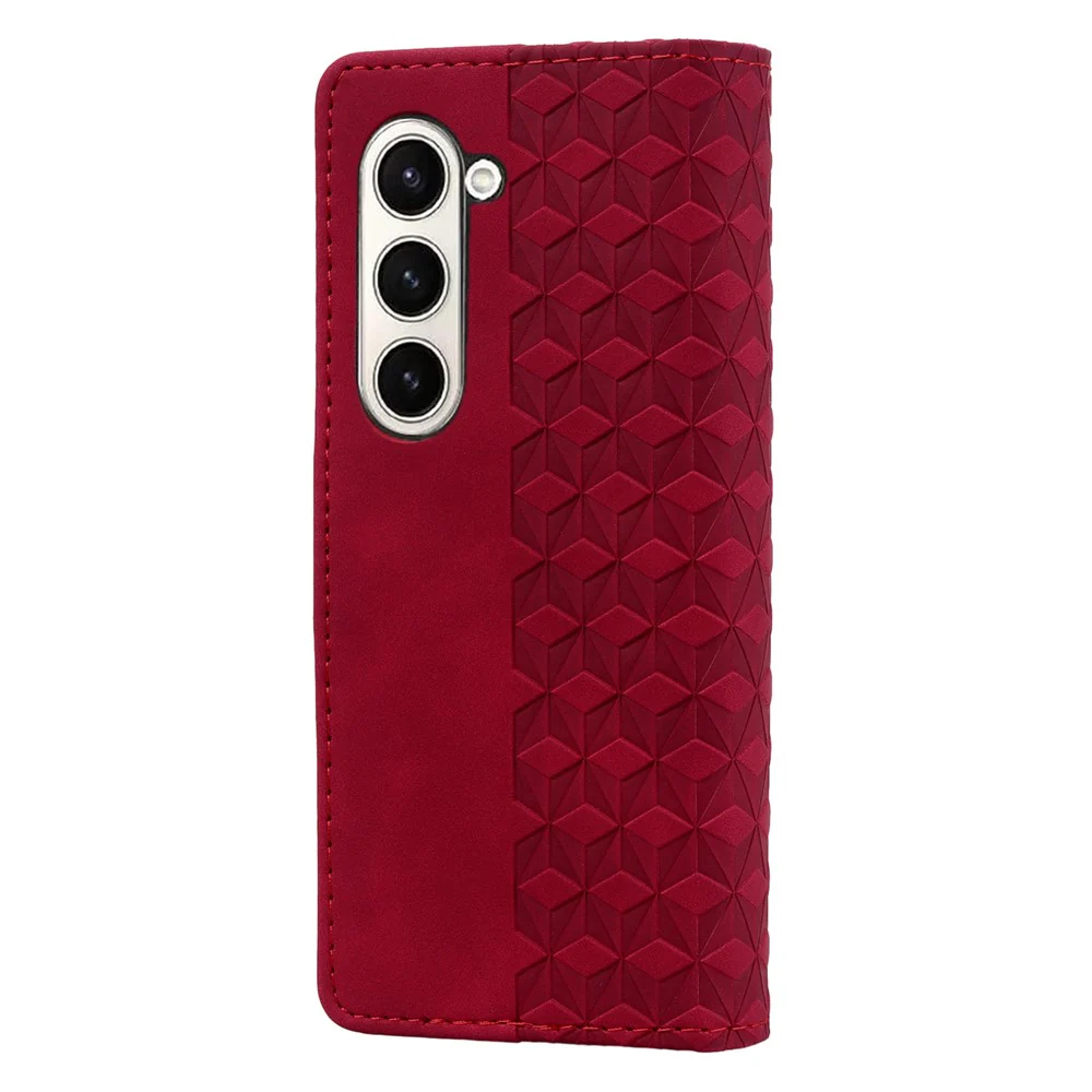 For Samsung Galaxy Z Fold7 5G Case Rhombus Pattern Leather Wallet Phone Cover with Wrist Strap - Wine Red - Image 4