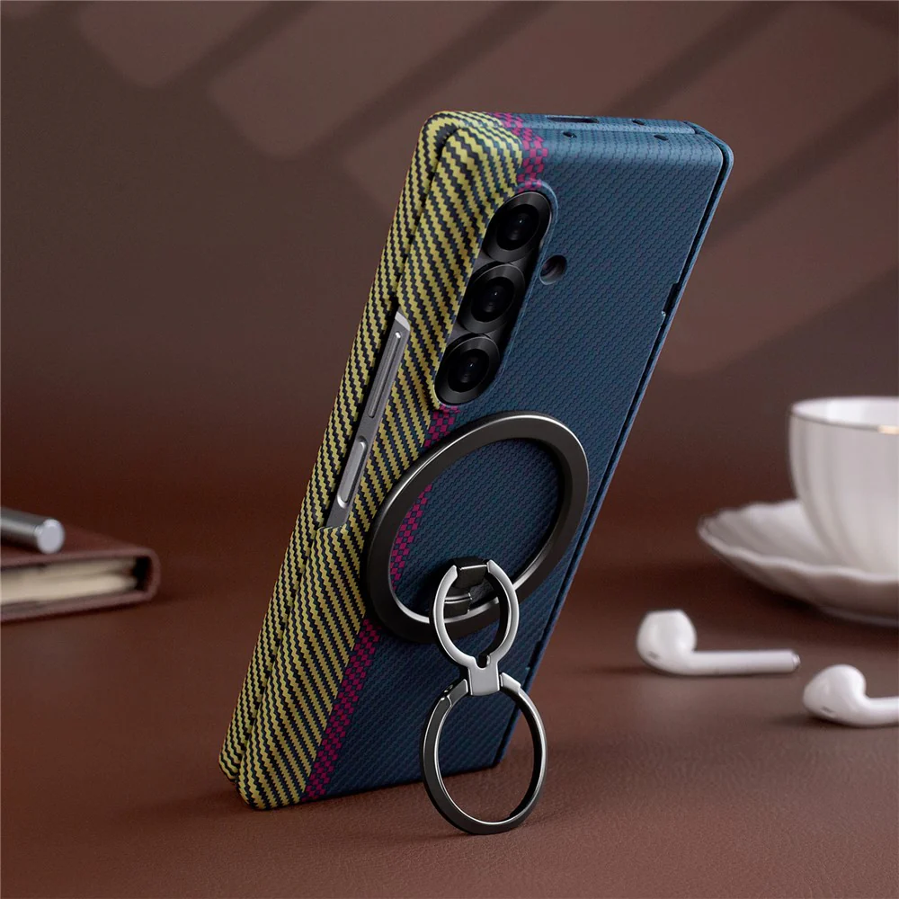 For Samsung Galaxy Z Fold7 5G Case Ring Holder Kickstand Hard PC Phone Cover with Screen Film - Black - Image 3