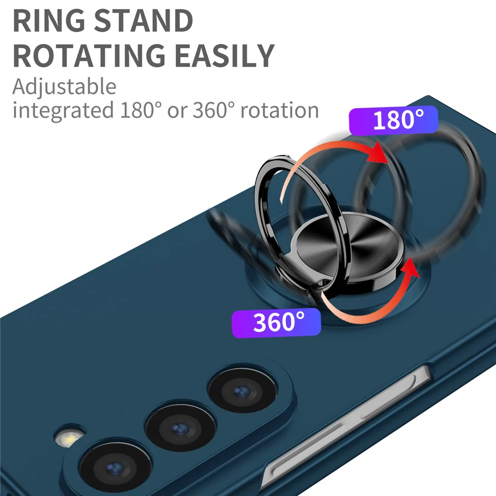 For Samsung Galaxy Z Fold7 5G Case Rotatable Ring Kickstand Hard PC Phone Cover - Dark Blue - Image 5