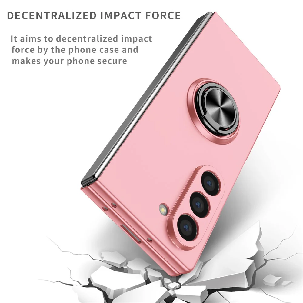 For Samsung Galaxy Z Fold7 5G Case Rotatable Ring Kickstand Hard PC Phone Cover - Pink - Image 3