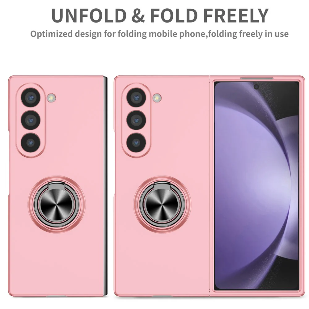 For Samsung Galaxy Z Fold7 5G Case Rotatable Ring Kickstand Hard PC Phone Cover - Pink - Image 6