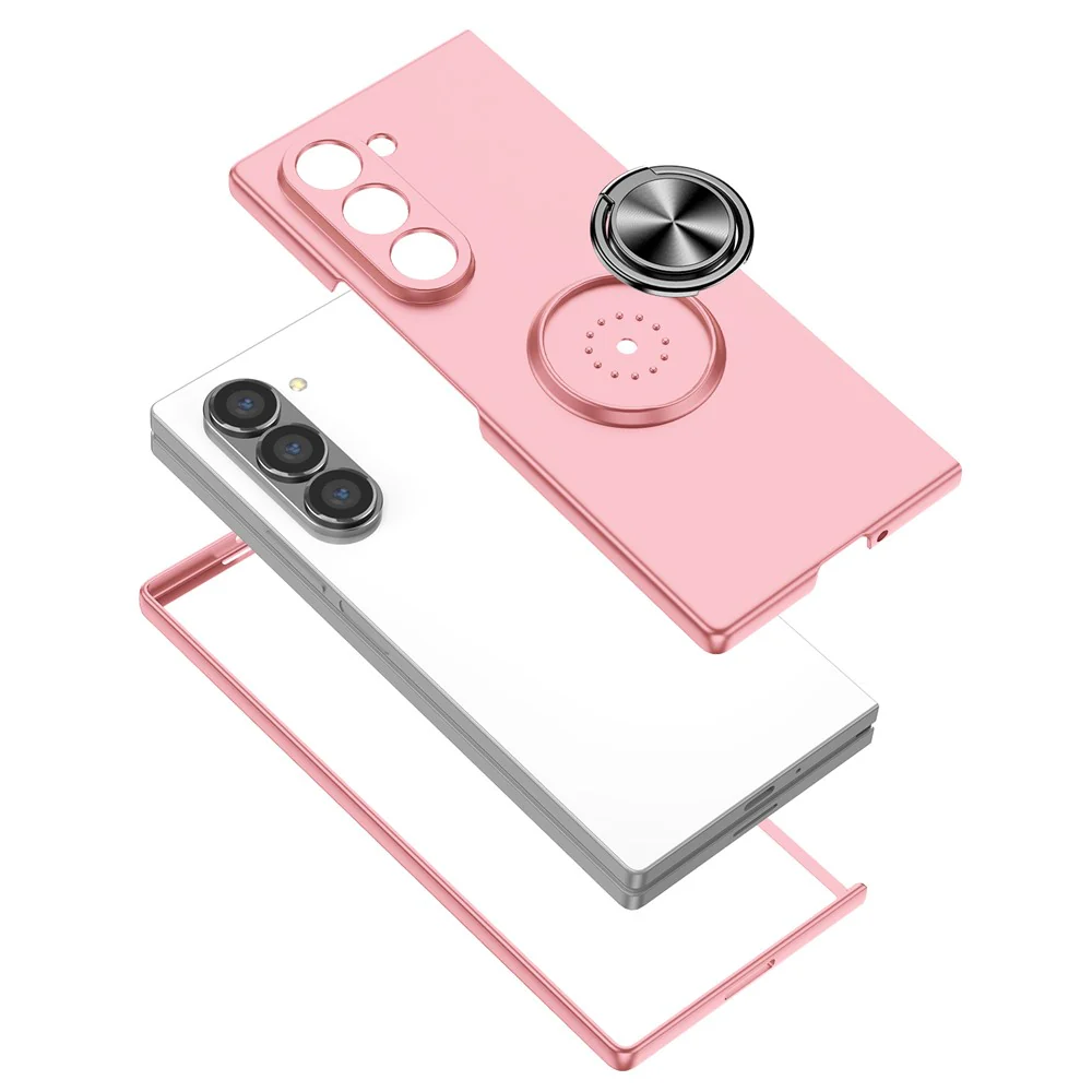 For Samsung Galaxy Z Fold7 5G Case Rotatable Ring Kickstand Hard PC Phone Cover - Pink - Image 8