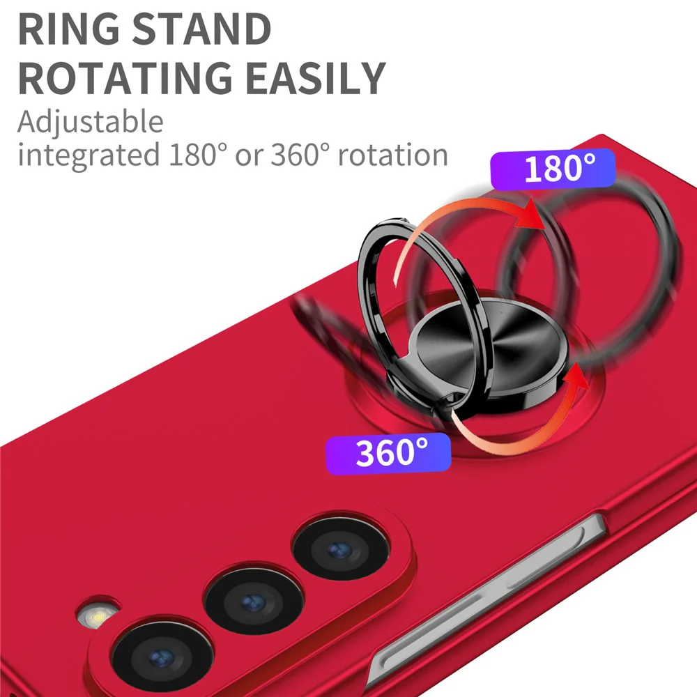 For Samsung Galaxy Z Fold7 5G Case Rotatable Ring Kickstand Hard PC Phone Cover - Red - Image 5