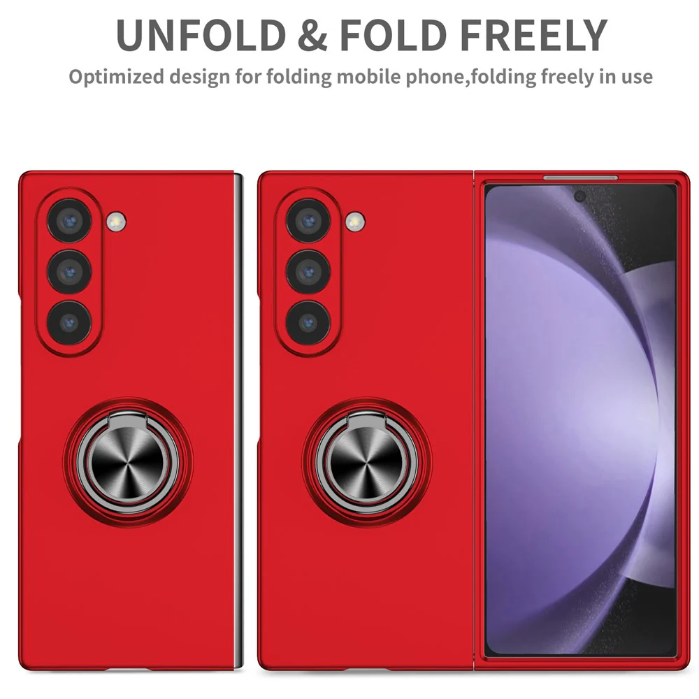 For Samsung Galaxy Z Fold7 5G Case Rotatable Ring Kickstand Hard PC Phone Cover - Red - Image 6