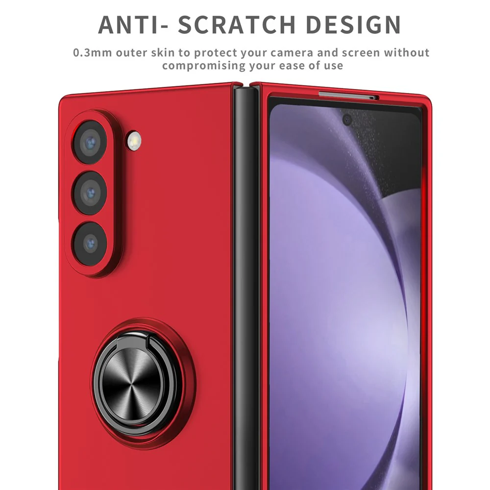 For Samsung Galaxy Z Fold7 5G Case Rotatable Ring Kickstand Hard PC Phone Cover - Red - Image 7