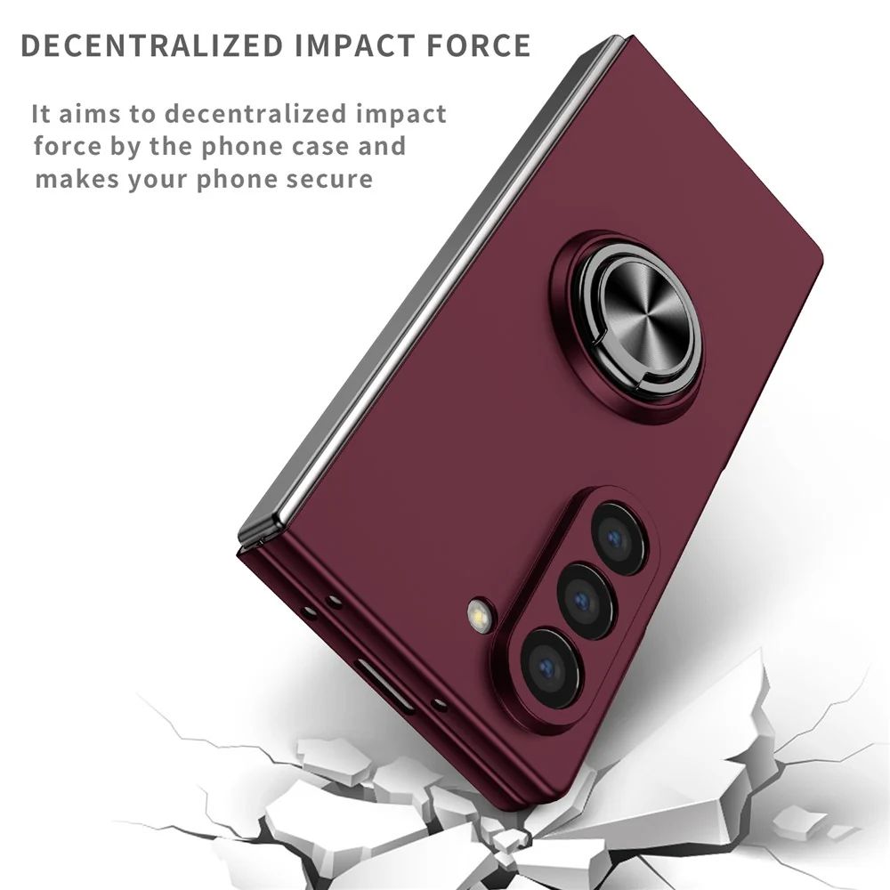 For Samsung Galaxy Z Fold7  5G Case Rotatable Ring Kickstand Hard PC Phone Cover - Wine Red - Image 3