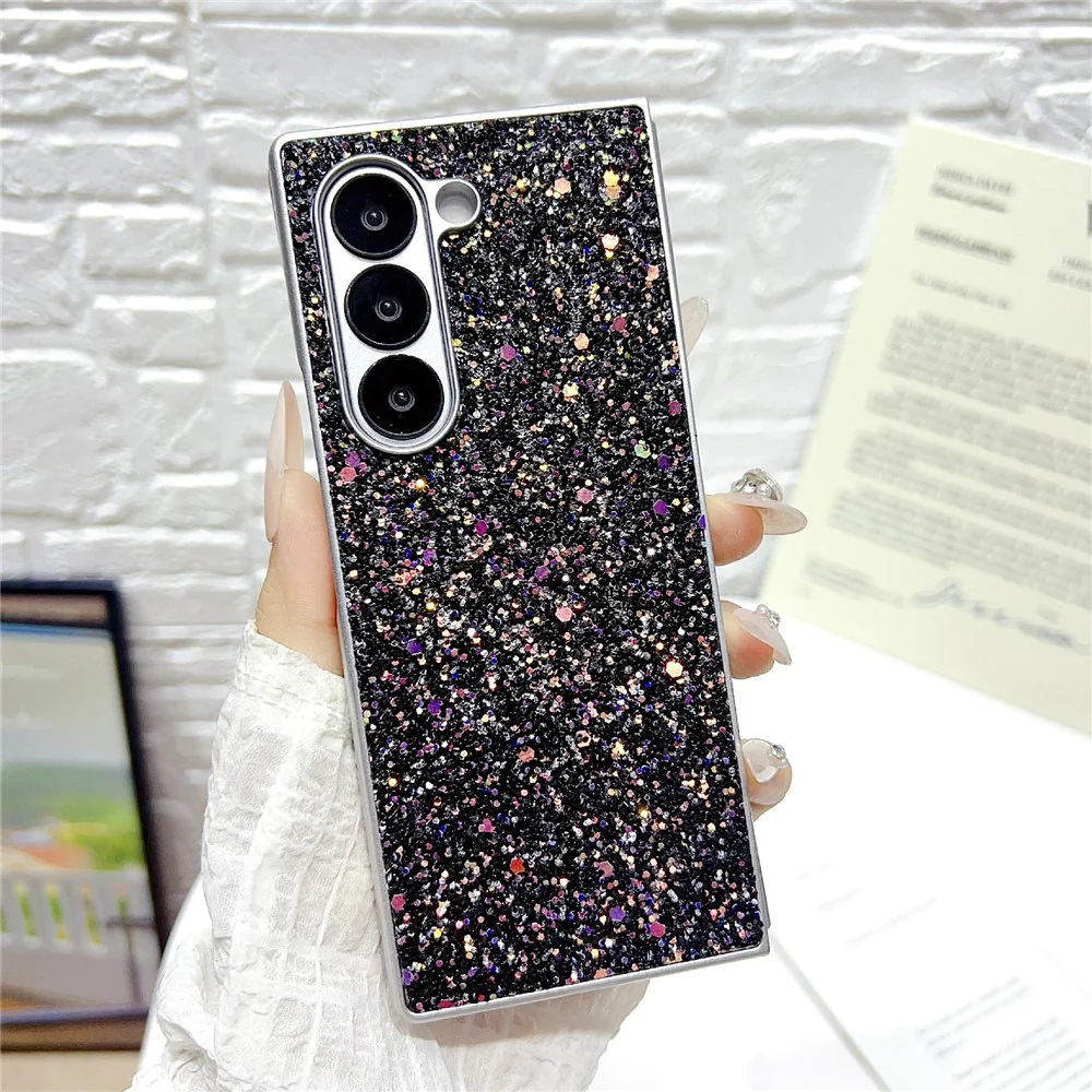 For Samsung Galaxy Z Fold7 5G Case Rubberized Silver Edge Phantom Glitter Hard PC Phone Cover - Black - Image 2